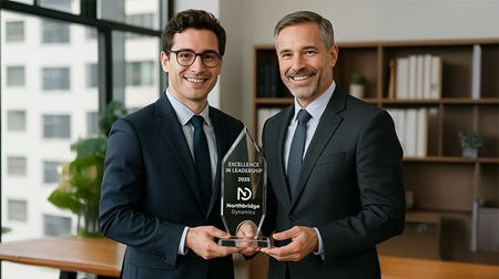 Corporate executive presents employee with custom award of recognition