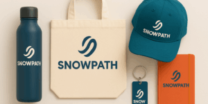 Righteous Clothing Agency branded tote, bottle, cap, keychain, and notebook arranged neatly.