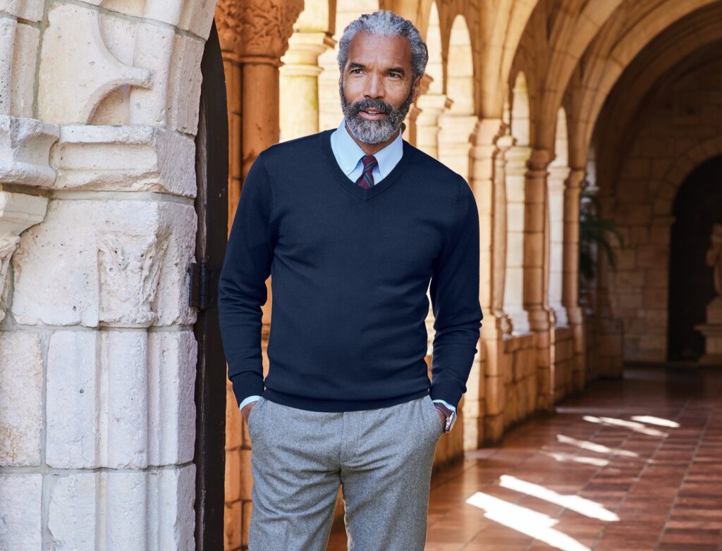 A male model wearing winter-ready corporate apparel from Righteous Clothing Agency.