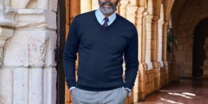 A male model wearing winter-ready corporate apparel from Righteous Clothing Agency.