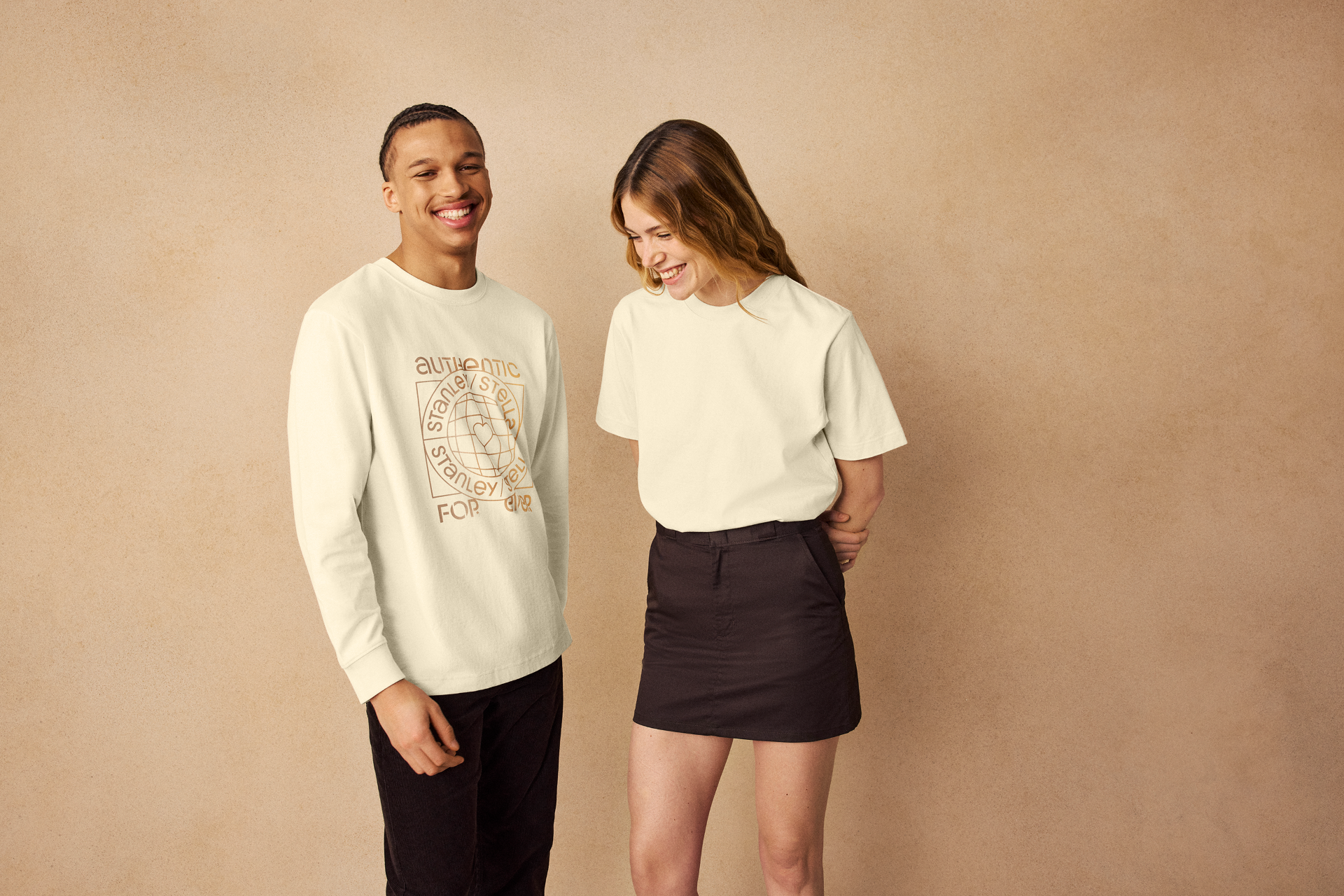 Righteous casual apparel worn by two people in a relaxed lifestyle setting.