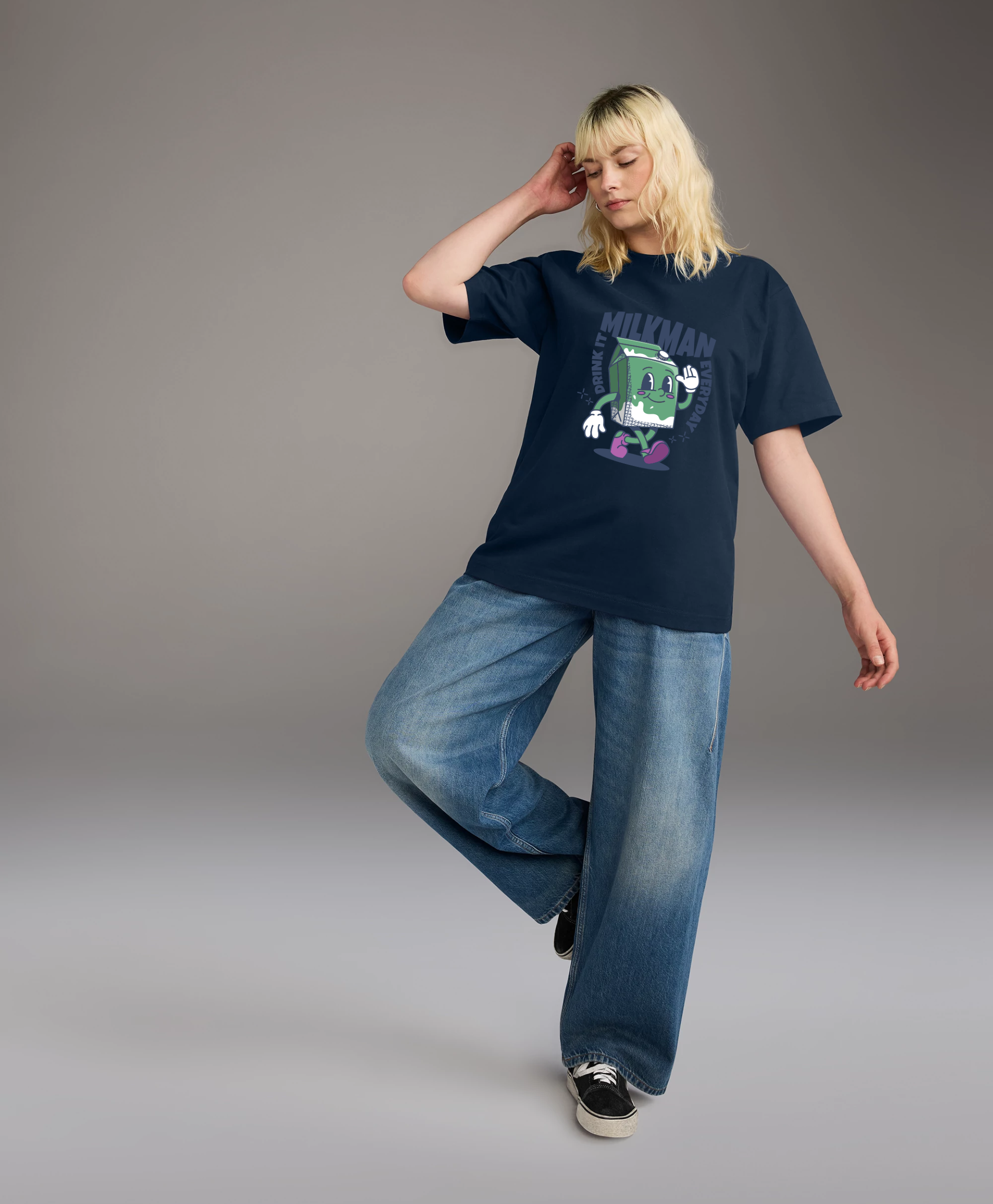 Righteous graphic t-shirt styled casually with denim for everyday wear.