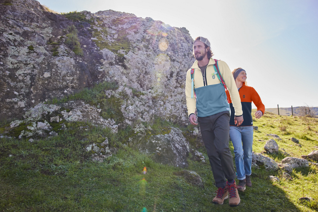 Righteous outdoor apparel worn on a scenic trail retreat.