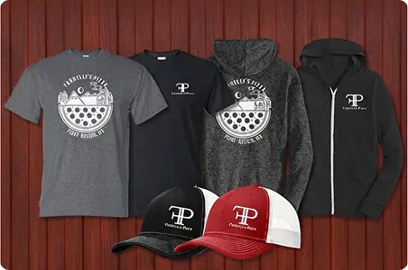 Branded corporate apparel including t-shirts, hoodies, and hats